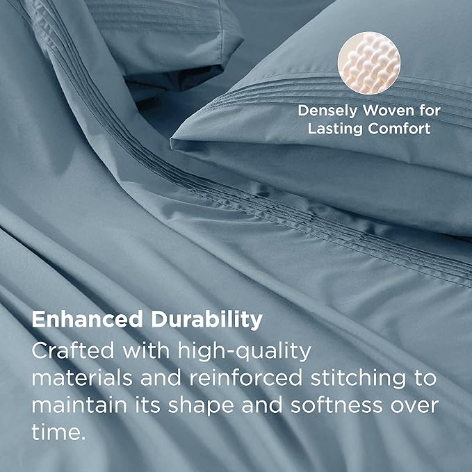 Bedsure Deep Pocket Full Size Bed Sheets Set - Fits Mattresses Up to 21 Inches Thick - 4 Piece GentleSoft Bed Sheets, Moisture Wicking, Cooling Bedsheet & Pillowcases, Easy & Secure Fit, Mineral Blue
