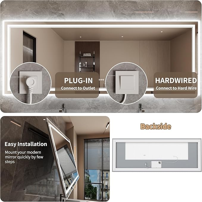 Bathroom Mirror with Lights 36"X96" with Front Light and Backlit, Tempered Glass, Wall Mount Horizontal/Vertical, Stepless Dimmable, 3 Colors, Anti Fog, Bathroom Memory LED Mirror