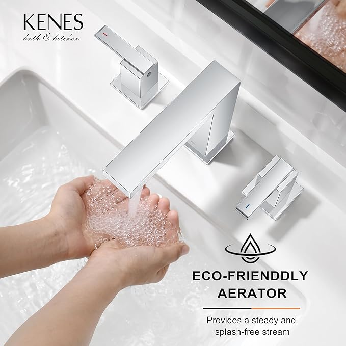 KENES Chrome Widespread Bathroom Faucet Two Handle Bathroom Sink Faucet, 8-Inch 3 Pieces Bathroom Vanity Faucet 3 Hole with Supply Lines, KE-9050-5