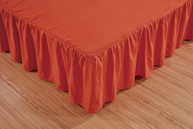 Sheets & Beyond Wrap Around Solid Microfiber Luxury Hotel Quality Fabric Bedroom Gathered Ruffled Bedding Bed Skirt 14 Inch Drop (Twin, Orange)