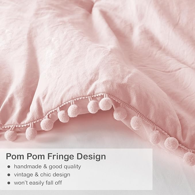 Codi Blush Twin Comforter Set for Girls - Boho Aesthetic Pom Fringe Design Cute Bedding, Soft Washed Microfiber Blush Bed Sets, Lightweight Chic,1 Comforter & 1 Pillowcase