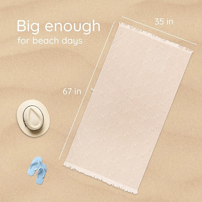 Premium Turkish Beach Towel – 100% Cotton, Quick Dry, Sand Free, Oversized 35” X 67” Oversized Beach Towels – Ideal For Travel, Pool, Beach Accessories Must Haves - Beige Fish Design
