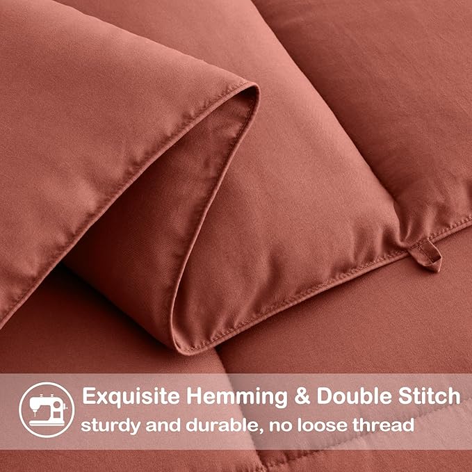 EASELAND Twin Size Down Alternative Comforter - Quilted Duvet Insert for All Seasons, Soft Lightweight with Corner Tabs, Summer Winter Warm Bedding, Terracotta 64×88 Inches