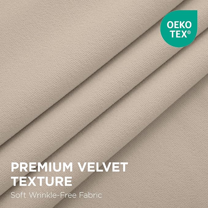Joydeco Light Beige 100% Blackout Curtains 84 Inch 2 Panels, Luxury Thermal Light Beige Velvet Curtains for Bedroom Living Room, Soundproof Blackout Window Drapes, Rod Pocket & Back Tab (52W x 84L)