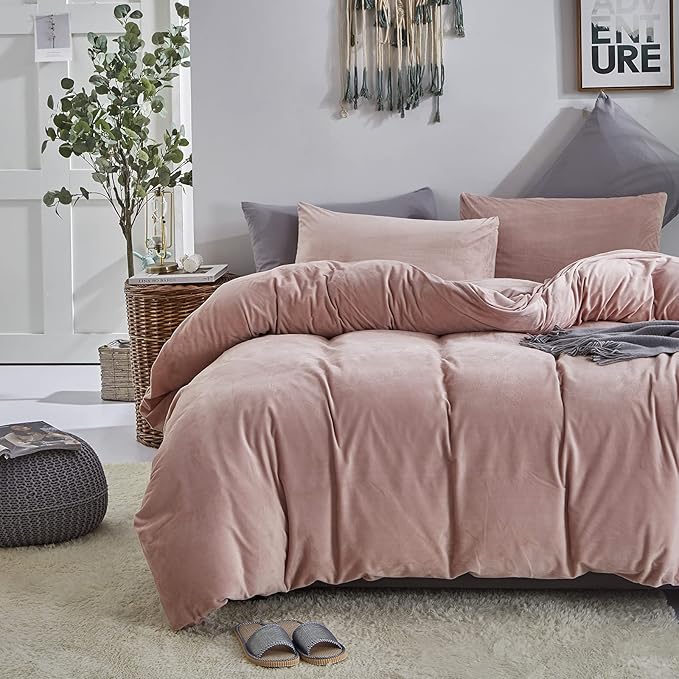 Cottonight Pink Velvet Comforter Set Queen Dusty Pink Flannel Bedding Comforter Set Queen Plain Blush Pink Winter Blanket Quilts Modern Sherpa Micromink 3 Piece Bedding Set