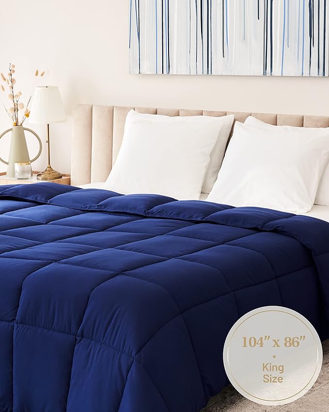 Lavish Comforts® Luxury Dark Blue Comforter | Navy Blue Duvet | Premium Bedding | Down Alternative Duvet Insert | Machine Washable Comforter | King 104" x 86"