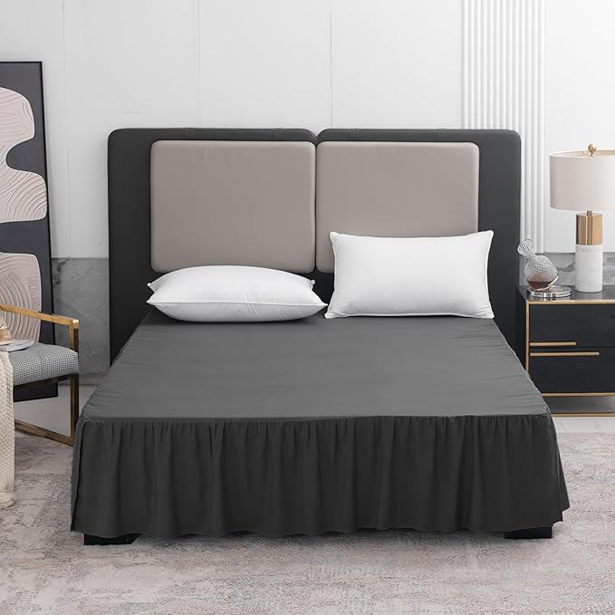 TSUTOMI Black Bed Skirt Twin Size Ruffled Bed Skirt with Split Corners, Twin Bed Skirt 12 Inch Drop,Twin Size Bed Skirt Black for Ruffled Bed Skirt with Split Corners, Bed Skirt Twin Size