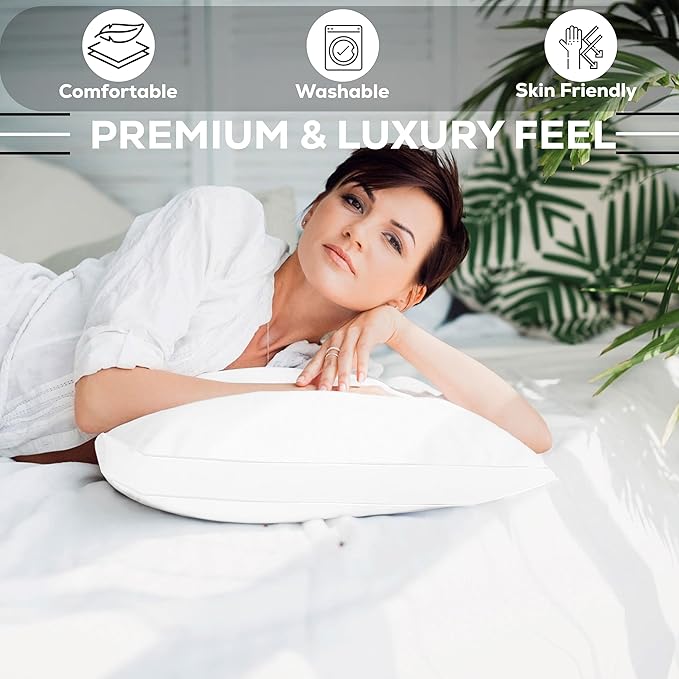 GOLD TEXTILES Pillows Queen Size Set of 2 (18x26 Inches)- Gusseted Hotel Quality Medium Firm Pillow - Plush Fiber Filling for Back & Side Sleeper, Easycare (White, 18x26)