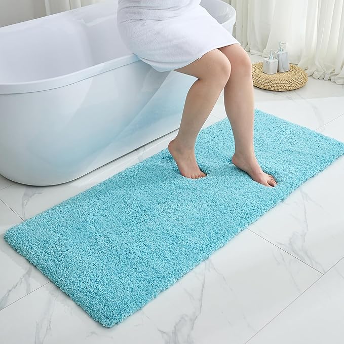 Bathroom Runner Rug 24x70 Teal Non Slip Fluffy Long Bath Mat for Bathroom Floor Washable Plush Luxury Large Bath Rug for Tub Absorbent Runner Rug for Bedside