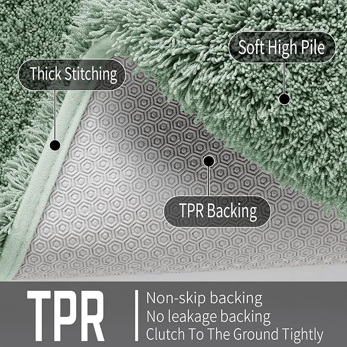 Yimobra Fluffy Plush Bath Rug, Super Shaggy Soft Comfortable Non Slip, Water Absorbent Microfiber Bath Mat, Dries Quickly, Machine Washable Thick Bathroom Rugs for Shower, 70"x 24", Pure Light Green
