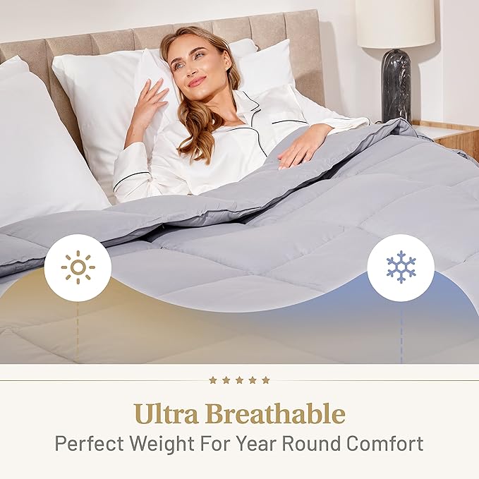 Lavish Comforts® Gray King Comforter – Fluffy Down Alternative Duvet Insert, Light Gray Comforter, All-Season Bedding, Hypoallergenic, Machine Washable, King Duvet Insert w/Corner Loops