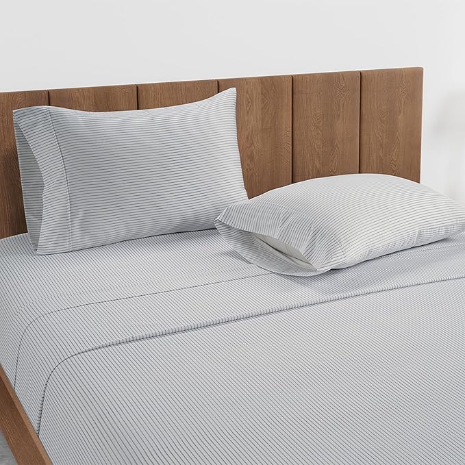LANE LINEN Cal King Sheets – 450 Thread Count 100% Cotton Bedding Sheets & Pillowcases, Soft Sateen Weave, 15” Deep Pocket Fully Elasticized Fitted Sheet, Luxury Hotel Bedding, Ticking Stripe