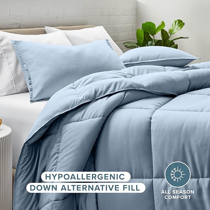 Bare Home Comforter Set - Full Size - Ultra-Soft - Goose Down Alternative - Premium 1800 Series - All Season Warmth (Full, Dusty Blue)