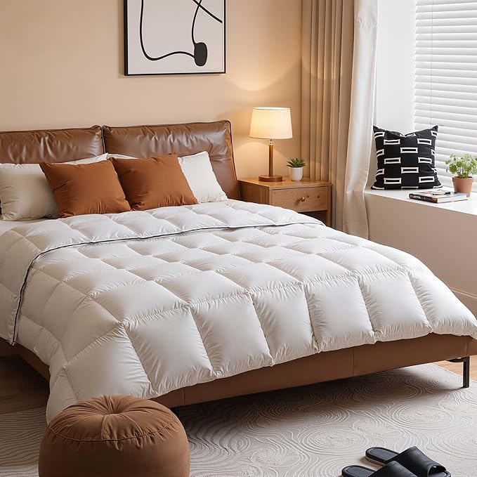 Fluffy White Goose Down Comforter Oversized King, All Season Luxury Down Duvet Insert, Hotel Bedding Comforters, Oeko Certified, 480 Thread Count, High Fill Power -128x90 Inches