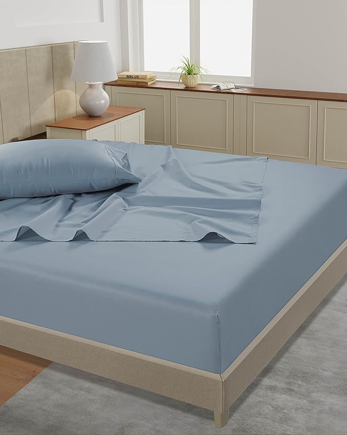 LANE LINEN Full Sheet Set – 450 Thread Count 100% Cotton Cooling Sheets, Soft Sateen Weave, 15” Deep Pocket Fully Elasticized Fitted Sheet, Breathable Sheet & Pillowcase Sets, French Blue