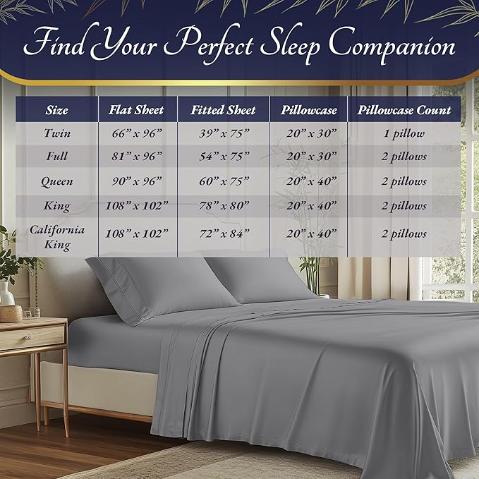 DECOLURE 100% Viscose Derived from Bamboo Sheets Twin Size 3pcs - Ultra Soft & Luxuriously Cooling, 17" Deep Pocket, Double Stitching, Perfect for Hot Sleepers - Twin Bed Sheets (Midgrey)