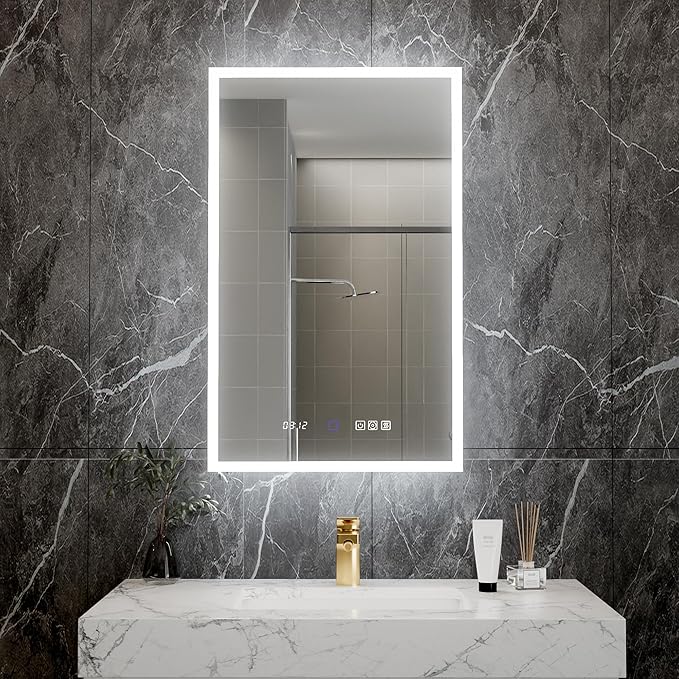Lighted Medicine Cabinet with Mirror 20"x32" Recessed LED Medicine Cabinet Mirror, Front&Backlit, 3-Color Temperatures，Stepless Dimming, Anti-Fog, Magnifier, 2 Outlets, Storage Shelves, Left Hinge