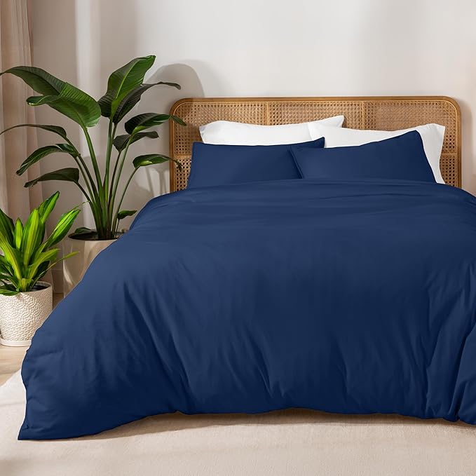 Bare Home 100% Organic Cotton Jersey Duvet Cover Set - King/Cal King Size - Ultra Soft - 100% Cotton - 3pcs - Corner Ties - Button Closure - Bed Duvet Cover & Pillow Shams (King/Cal King, Dark Blue)
