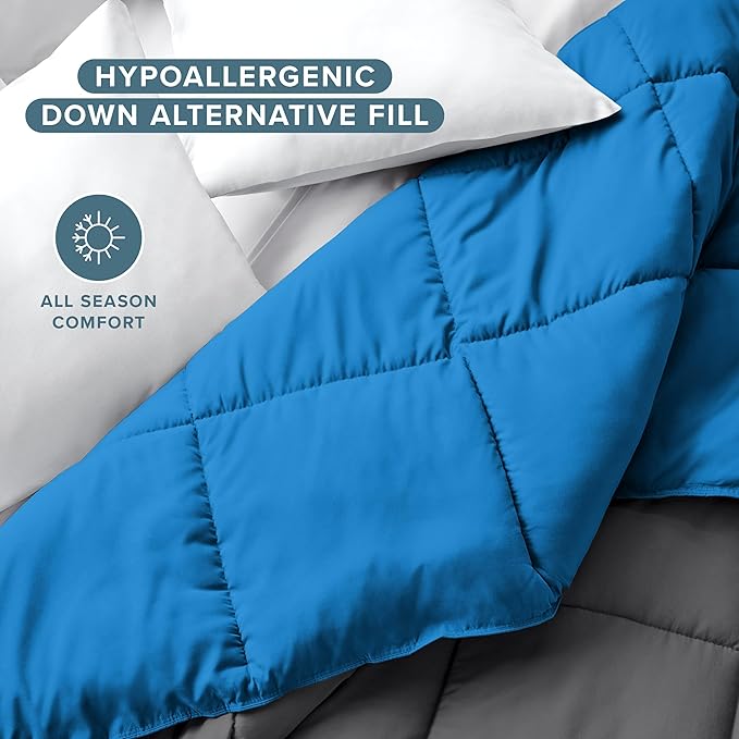 Bare Home Comforter - Twin/Twin Extra Long - Reversible Colors - Goose Down Alternative - Ultra-Soft - Premium 1800 Series - All Season Warmth - Bedding Comforter (Twin/Twin XL, Grey/Medium Blue)