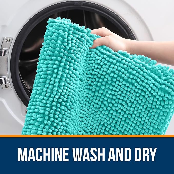 OLANLY Bathroom Rugs 36x24, Extra Soft Absorbent Chenille Bath Rugs, Rubber Backing Quick Dry, Machine Washable Bath Mats for Bathroom Floor, Tub and Shower, Home Decor Accessories, Teal