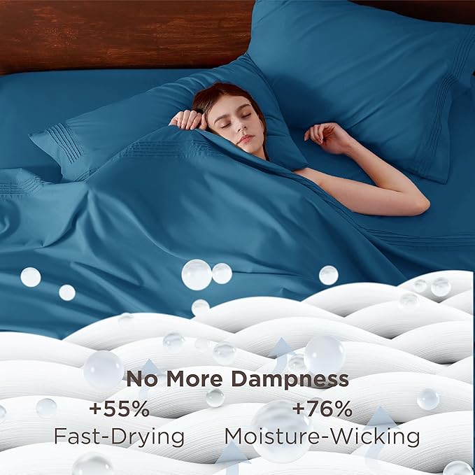 Bedsure Deep Pocket Twin Sheets Set - Fits Mattresses Up to 21 Inches Thick -3 Piece GentleSoft Bed Sheets, Moisture Wicking, Soft & Cooling Bedsheet & Pillowcases, Easy & Secure Fit, Teal Blue