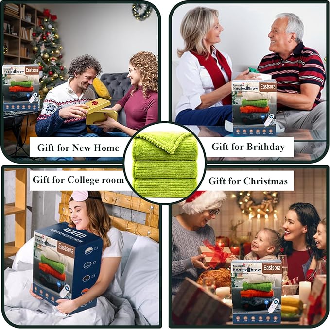 Heated Blanket Electric Throw, 50"X60" Heating Blanket Waffle with 12 Heat Levels, Fast Heating Blanket with 1-12 Timer with ETL & FCC for Bed Home Office Sofa (Trend Green)