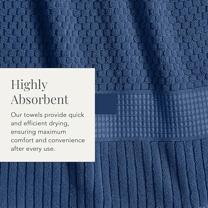 NY Loft 100% Cotton 4 Pack Bath Towel Set| Navy Bath Towels | Super Soft & Absorbent Quick-Dry Bath Towels 30" x 52" |Textured and Durable Cotton | Trinity Collection (4 Pack, Navy Blue)