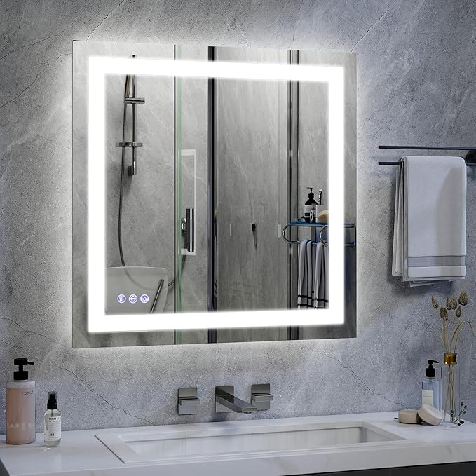 VooBang Bathroom Mirror with Lights 40 x 40 inches - 3 Adjustable Lighting Modes LED Bathroom Vanity Mirror, Anti-Fog, Memory Function, Tempered Glass, Wall Mounted Horizontally Vertically