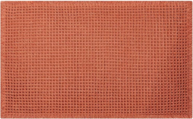 Waffle Bath Mat - Boho Bathroom Rugs Non Slip Washable, Super Absorbent & Quick Dry, Soft Bath Mat Farmhouse Bathroom Decor, 24'' x 48'', Dirty Orange