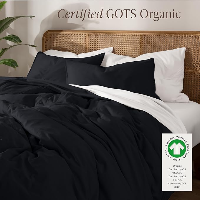 Bare Home 100% Organic Cotton Jersey Duvet Cover Set - Twin/Twin XL Size - Ultra Soft - 100% Cotton - 2pcs - Corner Ties - Button Closure - Bedding Duvet Cover & Pillow Shams (Black)