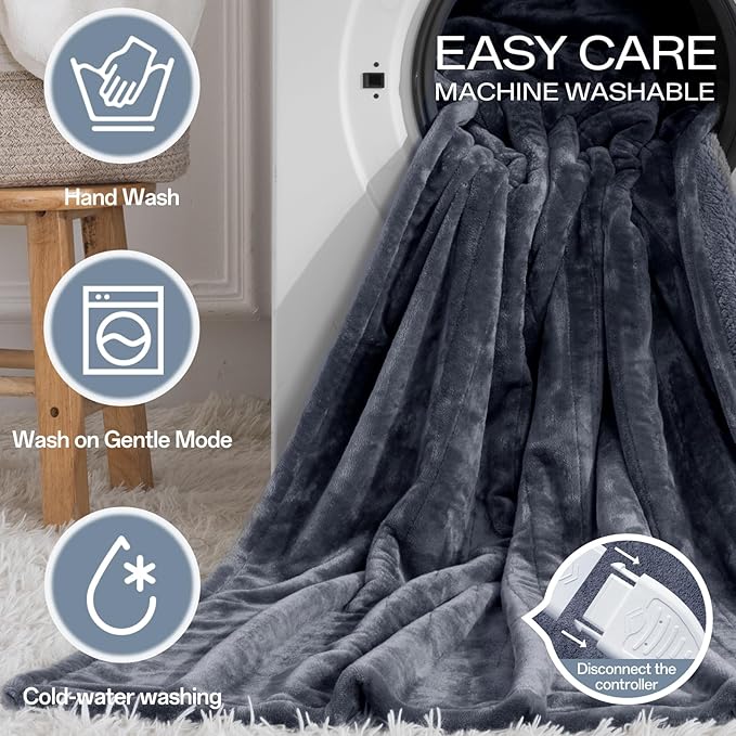 Heated Blanket Throw, Electric Blanket Soft Sherpa Flannel, 8 Hours Auto Shut-off & 8 Fast Heating Levels, Machine Washable ETL Certified, Heating Blanket for Bed & Sofa (50x60 inches, Gray)