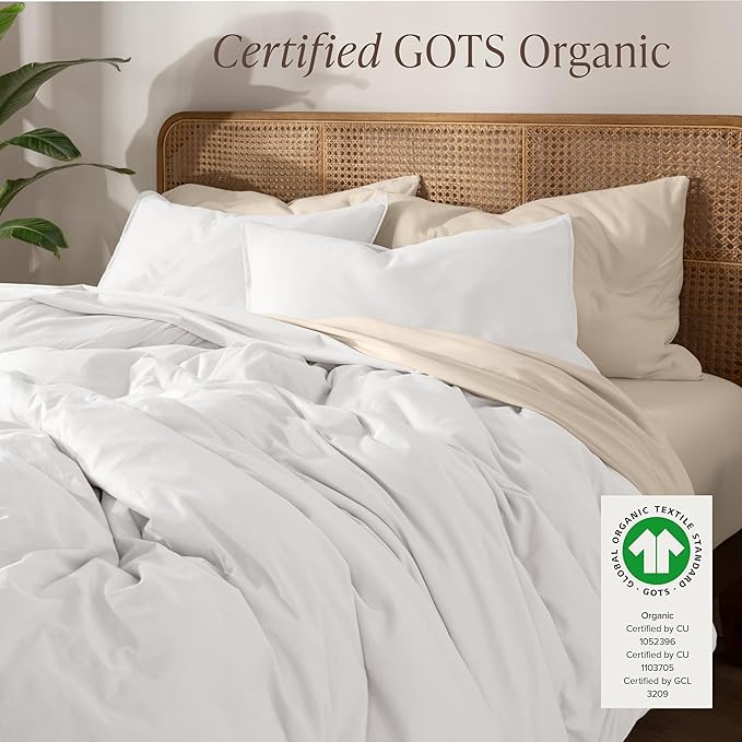 Bare Home 100% Organic Cotton Jersey Duvet Cover Set - Twin/Twin XL Size - Ultra Soft - 100% Cotton - 2pcs - Corner Ties - Button Closure - Bedding Duvet Cover & Pillow Shams (White)