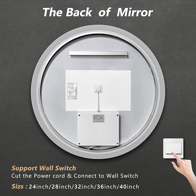 APRILSOUL 32 Inch Round LED Backlit Bathroom Mirror, Vanity Mirror with Anti-Fog, Touch Button, 3 Colors and Dimmable Light