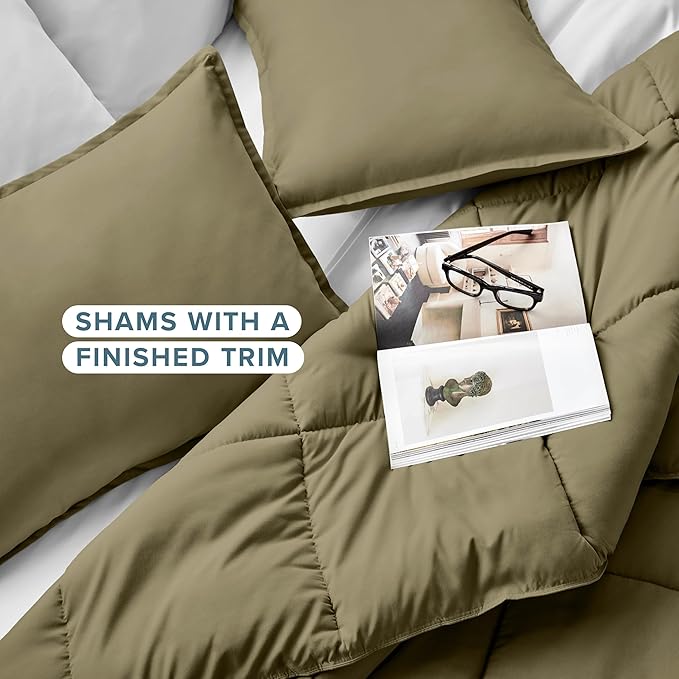 Bare Home Comforter Set - Oversized Queen Size - Ultra-Soft - Goose Down Alternative - Premium 1800 Series - All Season Warmth (Oversized Queen, Olive)