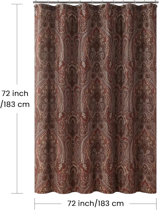 Fabric Shower Curtain, Reddish Brown Damask Paisley Print Shower Curtains for Bathroom, 72" W x 72" H