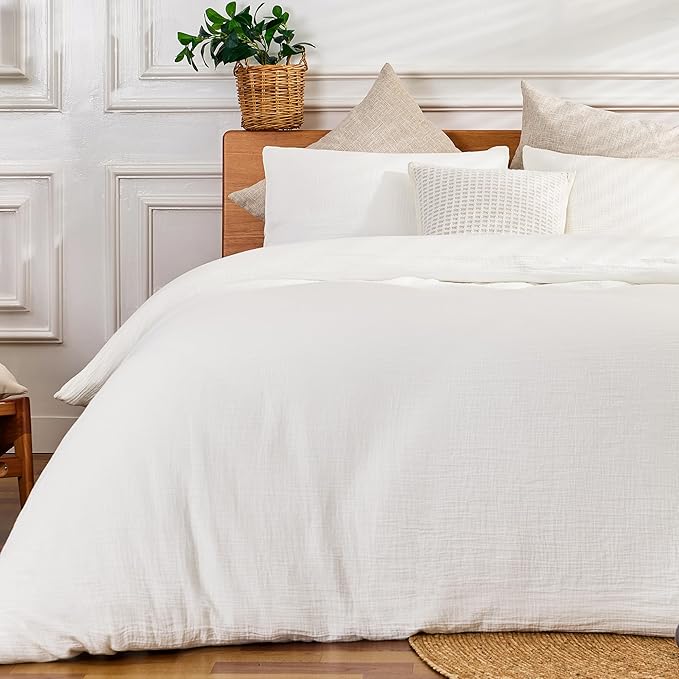 White Twin Duvet Cover, 100% Sandwashed Cotton Soft Twin Size Duvet Cover Set 3 Pieces with Zipper Clousre & Corner Buttons (White, Twin 69 x 90)
