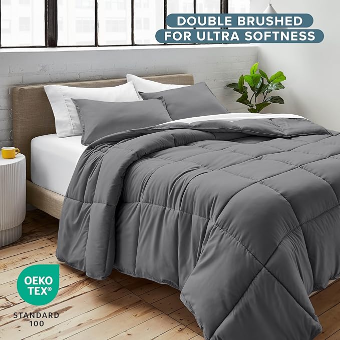 Bare Home Comforter Set - Oversized King Size - Ultra-Soft - Goose Down Alternative - Premium 1800 Series - All Season Warmth (Oversized King, Grey)