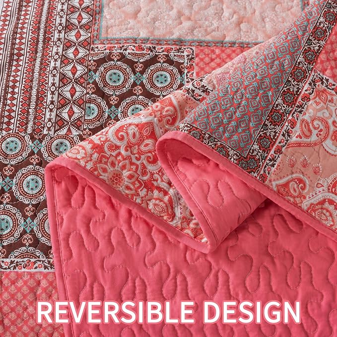BEDIFANY Cotton Queen Quilt Set, Farmhouse Queen Size Quilt Bedding Set with 2 Pillow Shams, 3 PCs Lightweight Queen Size Bedspreads for Bed Decorations - All Seasons Coverlet Sets