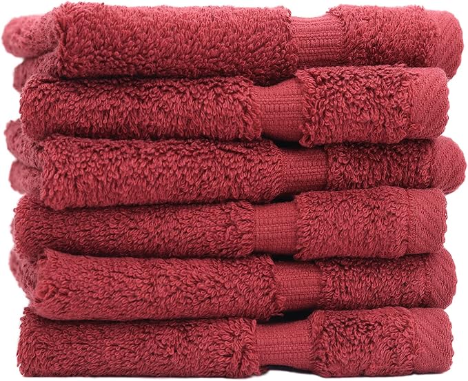 Luxury Hotel & Spa Collection, 100% Turkish Cotton 700 GSM Cloth, for Body wash, Makeup Remover & Facial Cleaning, Baby, face, Dobby Border Soft washcloths Towel Set 13" X 13", Cranberry, Set of 6
