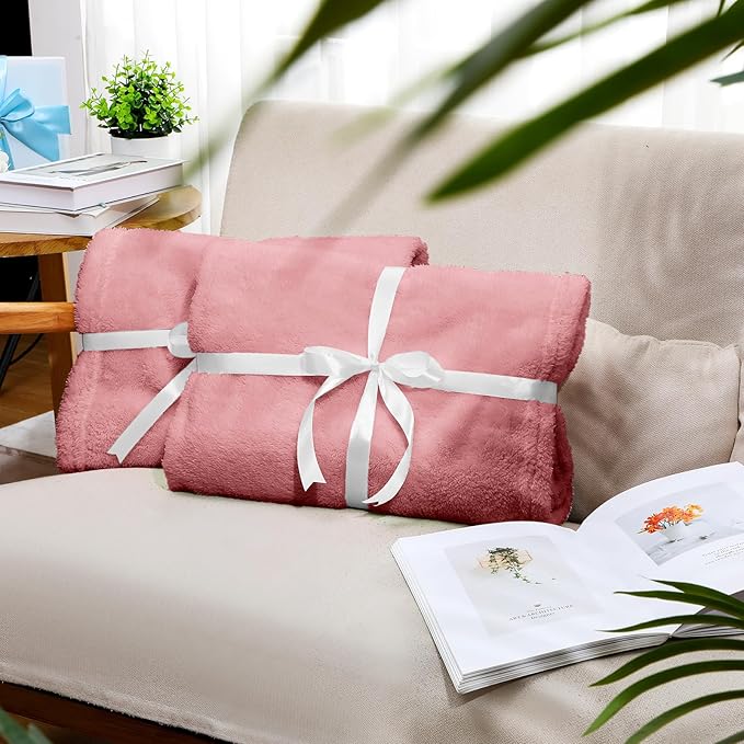 Tinideya 6 Pack Sherpa Fleece Throw Blankets Bulk 50"x 60" Soft Plush Wedding Throw Blankets for Couch Sofa Spa Sleepover Party Favor Supplies Travel Guest Room Home Decor (Dusty Pink)