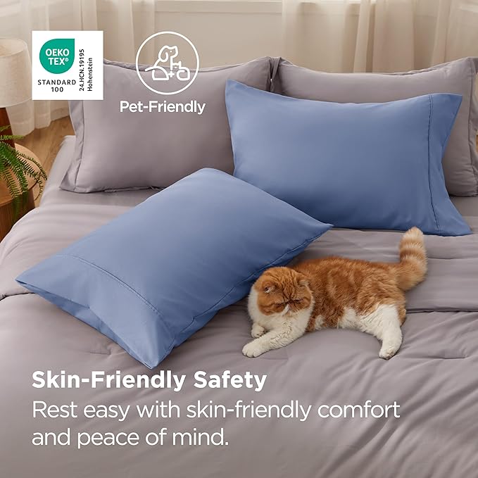 Bedsure Pillow Cases Standard Size Set of 2 - Slate Blue Brushed Microfiber Pillowcases, Super Soft and Cozy Pillow Case Covers with Envelope Closure, Wrinkle, Fade and Stain Resistant, 20x26 Inches