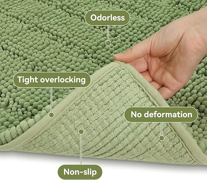 Bcoimo 30"×20" Chenille Bath Mat – Non-Slip with Backing Bath Rug Ultra-Absorbent and Machine Washable Bathroom Mat Quick-Dry Design. Ideal for Bathroom and Tub Areas