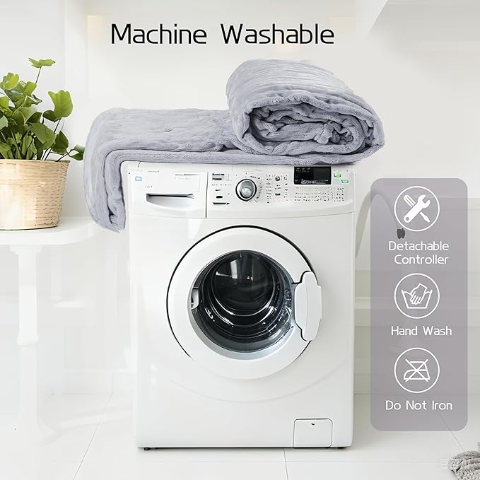 Electric Heated Blanket Full-Size 72x84 Inch - Ultra Soft Silky Flannel with Ribbed Texture, 10 Heating Levels and 12 Hours Auto-Off Feature - Light Gray