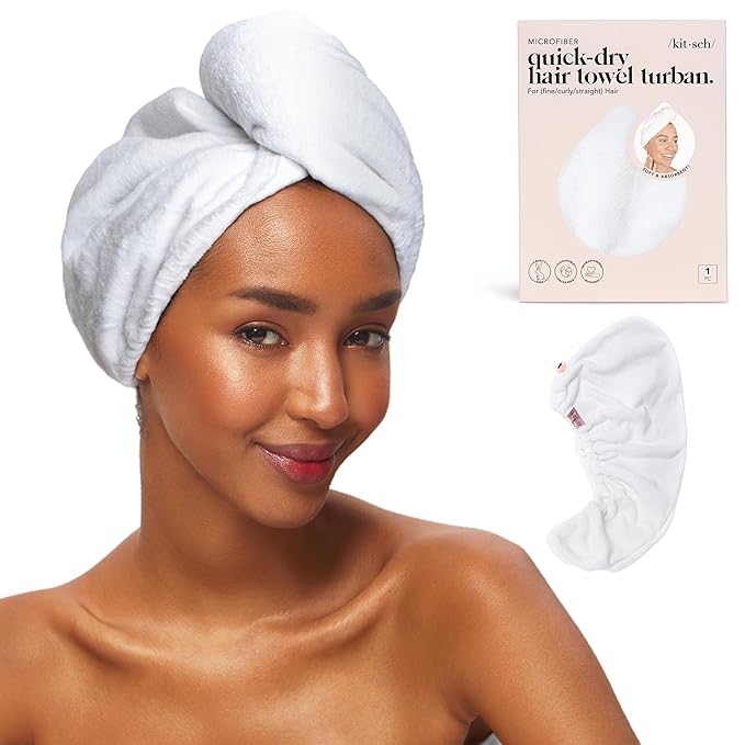 Kitsch Microfiber Hair Towel Wrap for Women - Microfiber Towel, Super Absorbent, Quick Dry, Anti-Frizz - for Long and Short Hairs, Turbans for Women, Hair Wrap - White