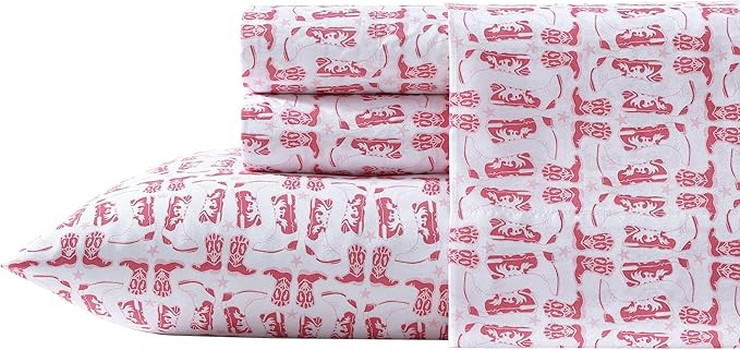 Wrangler - King Bed Sheets, Ultra-Soft & Lightweight Bedding with Matching Pillowcases, Lightweight Bed Set for All Season Comfort, Oeko-Tex Certified (Knockin Boots Pink)