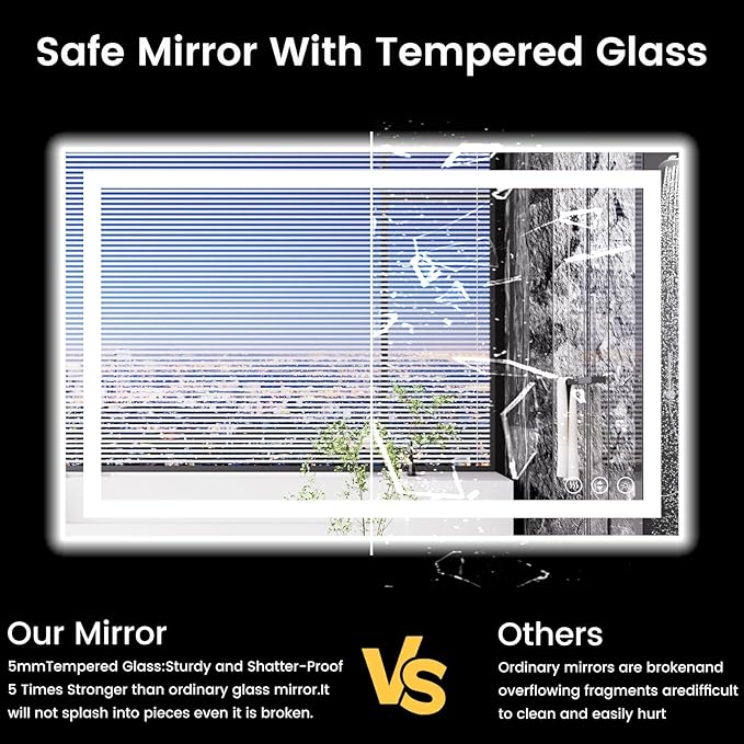 48X30 LED Bathroom Mirror with Lights, Anti-Fog, Backlit + Front Lit, Lighted Bathroom Vanity Mirror for Wall, Memory Function, Dimmable, Tempered Glass, Shatter-Proof, ETL Listed