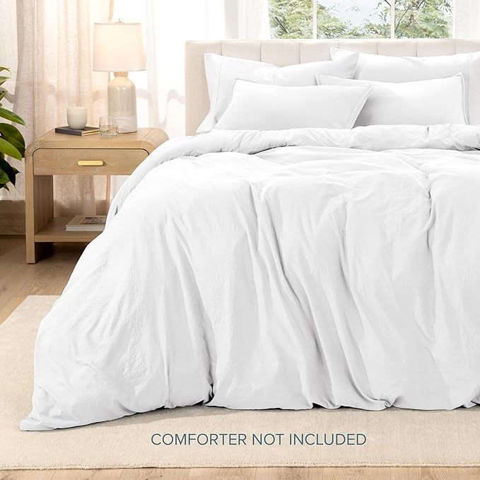 Bare Home Microfiber Duvet Cover Set - Ultra Soft Washed Microfiber - Queen Size - Linen-Like Look - Easy Care - Breathable Fabric - Our Softest Duvet Cover Set (Queen, White)