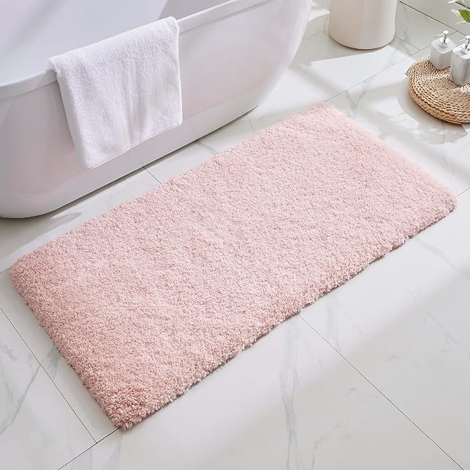 Pink Bathroom Rug 24x48 Non Slip Fluffy Bath Mat for Bathroom Floor Washable Plush Luxury Bath Rug for Tub Soft Shaggy Absorbent Shower Sink Mat