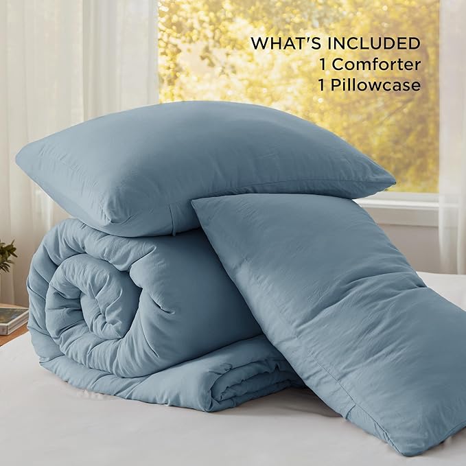 Bedsure Twin/Twin XL Comforter Set, Grayish Blue Prewashed Bedding for All Seasons, 2 Pieces GentleSoft™ Warm Down Alternative Bed Set, 1 Lightweight Comforter (68"x88") and 1 Pillowcase (20"x26")
