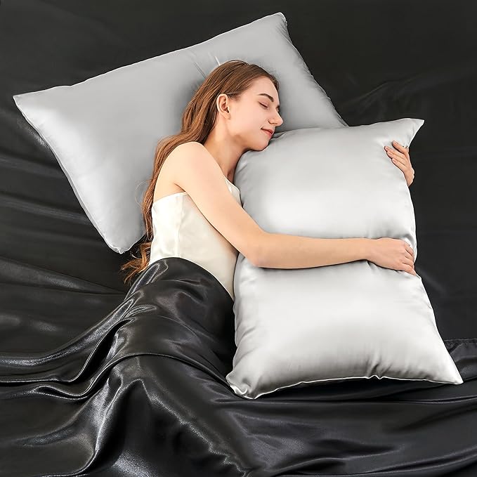 INFIIXSO Mulberry Silk Pillowcase for Hair and Skin, Silk Pillow Cases King Size with Hidden Zipper 20x40 Inches, Ultra Smooth and Soft Cooling Pillow Cases for Hot Sleepers(Light Grey, 1 Pack)